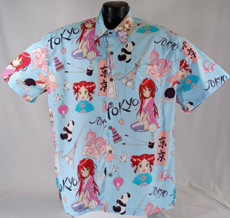 Japanese Anime Girls Hawaiian Shirt Made in USA of 100% Cotton